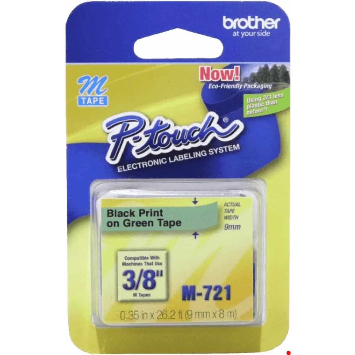 BROTHER - M721 BROTHER Cinta de 9mm Impresión Negra sobre Base Verde rollo 8mt compatible con PT-90