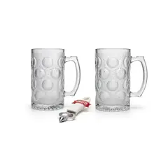 GENERICO - Pack 2 Vasos Shoperos Cerveceros + Abrebotellas De Regalo