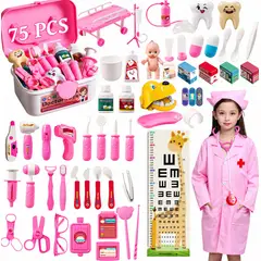 EVERSO - Set Doctor de Juguete 75 Piezas Rosado con Maletín Médico para Niños