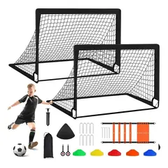 EVERSO - Set 2 Arcos de Fútbol Portátiles para Niños con Accesorios de Entrenamiento Negro