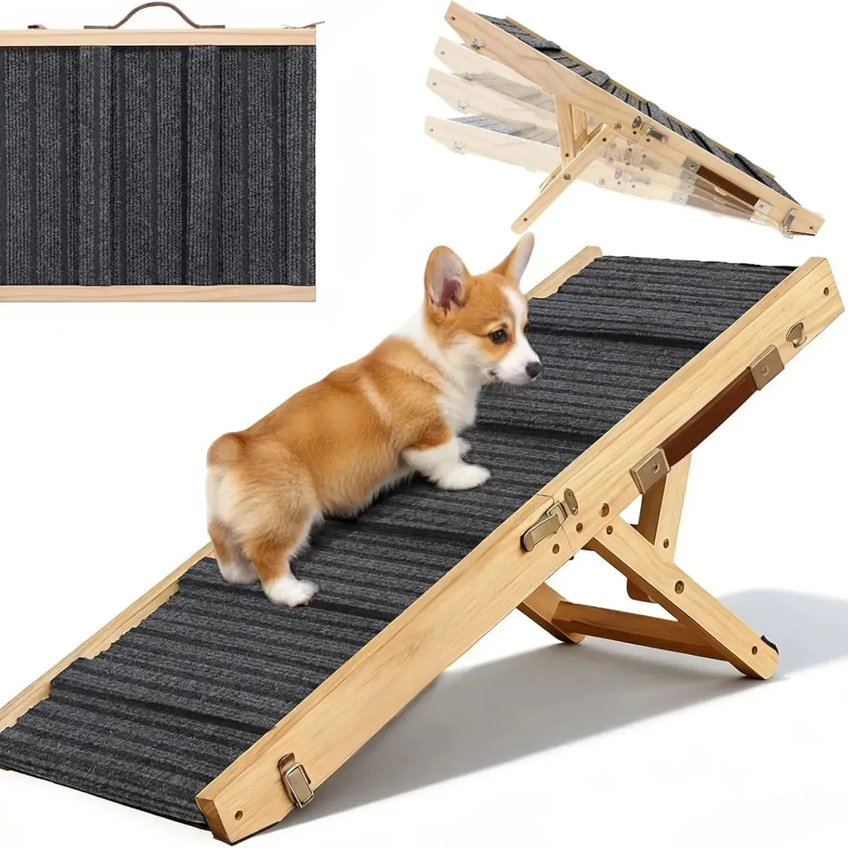 EVERSO - Rampa Plegable para Perros de Madera Ajustable en 4 Niveles Antideslizante