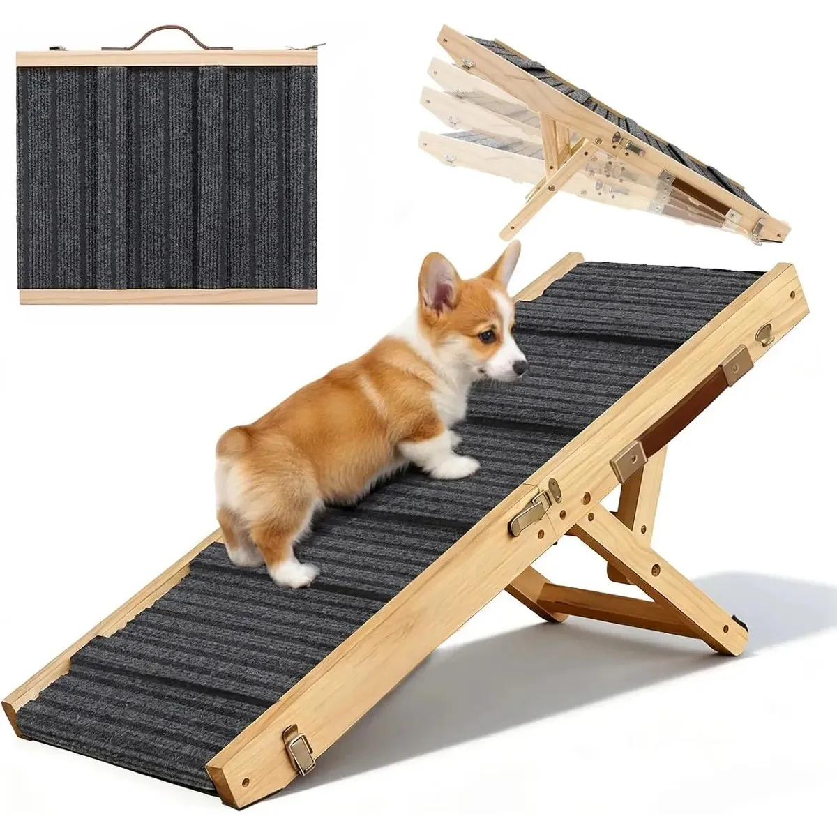 EVERSO - Rampa Plegable para Perros de Madera Ajustable en 4 Niveles Antideslizante