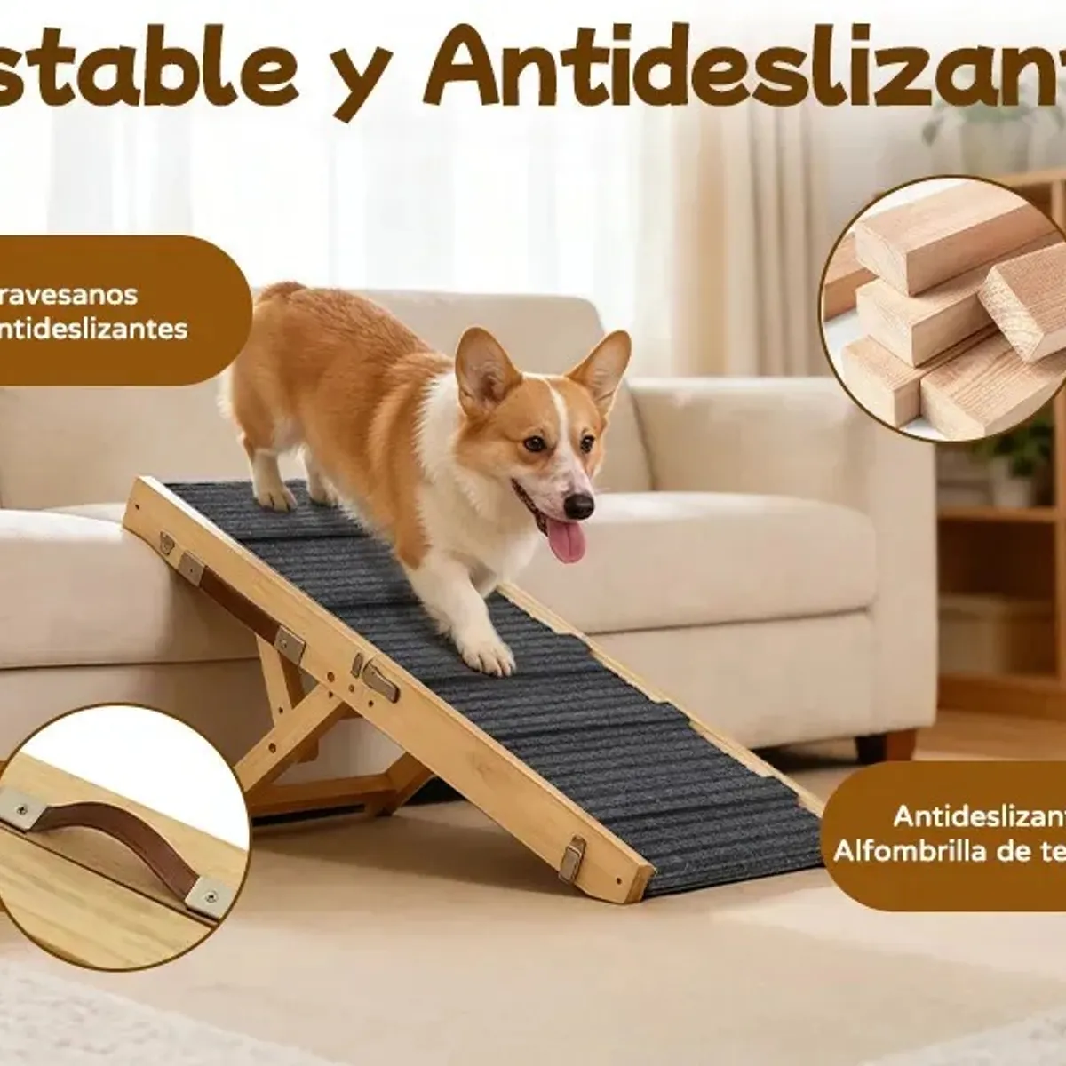 EVERSO - Rampa Plegable para Perros de Madera Ajustable en 4 Niveles Antideslizante