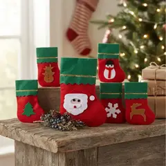 GENERICO - Set X12 Bota De Navidad Con Borde Verde 22x14cm