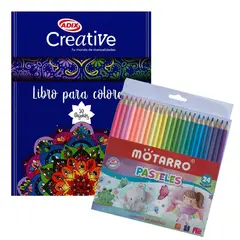 ADIX - Libro para colorear mandalas - Creative 50 Diseños + 24 lápices pasteles