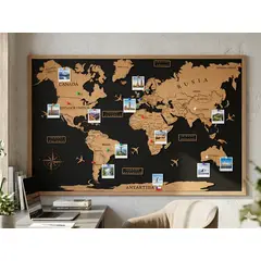 LOS REGALONES - Cuadro Mapa Mundo De Corcho Para Marcar Con Chinchetas 90x60 Cm