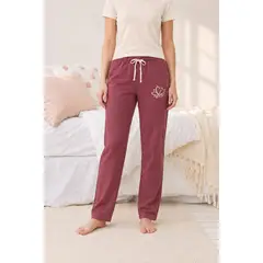 KOWHAI - Pantalón de Pijama Franela Mujer Flor de Loto