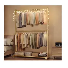 GENERICO - PERCHERO ORGANIZADOR DE ROPA DOBLE PISO 180X120X40 WM DORADO