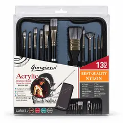 GIORGIONE - Set 12 Pinceles Nylon G-F120 Acrílico y Acuarela