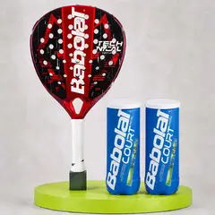 BABOLAT - SUPER PACK PALA DE PADEL TECHNICAL VERTUO JUAN LEBRON + 2 TARROS DE PELOTAS COURT