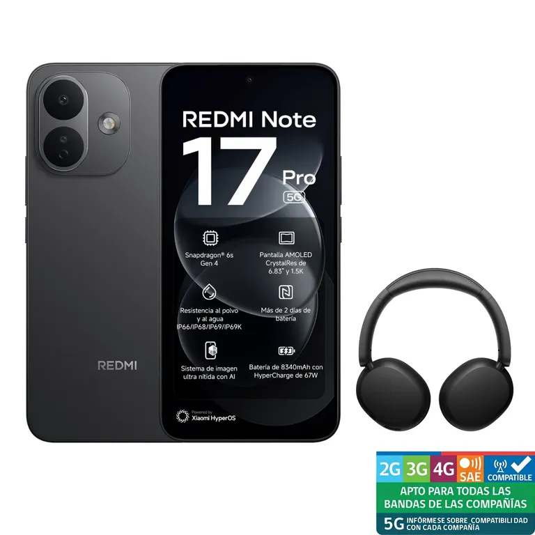 REDMI Note 17 Pro 5G Negro 6G RAM 256G ROM+REDMI Headphones Neo Obsidian Negro