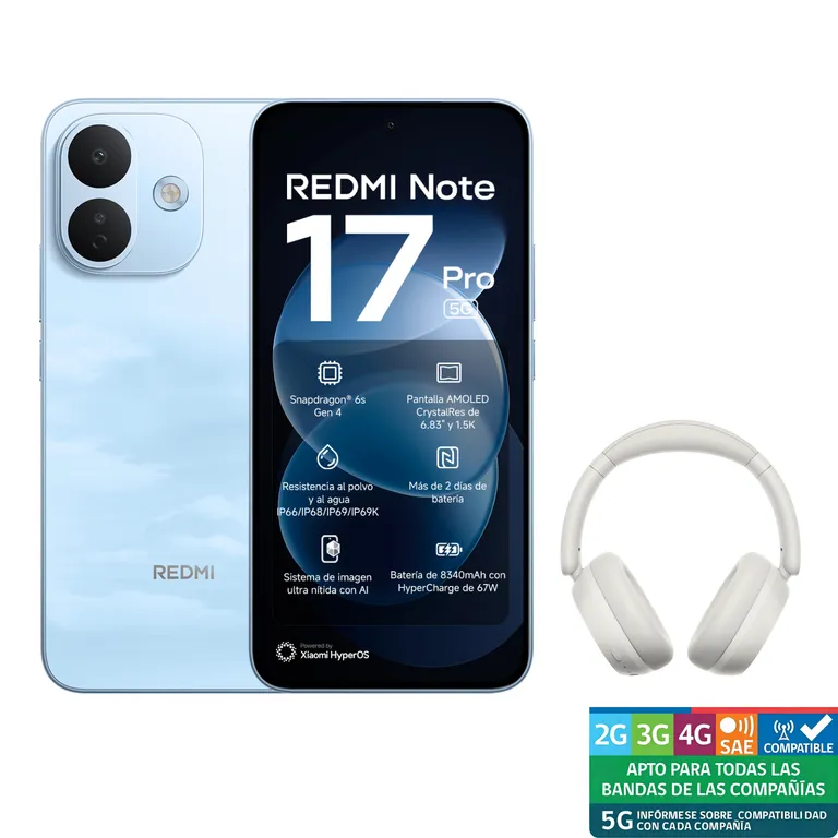 REDMI Note 17 Pro 5GAzul 6G RAM 256G ROM+REDMI Headphones Neo Sand Blanco