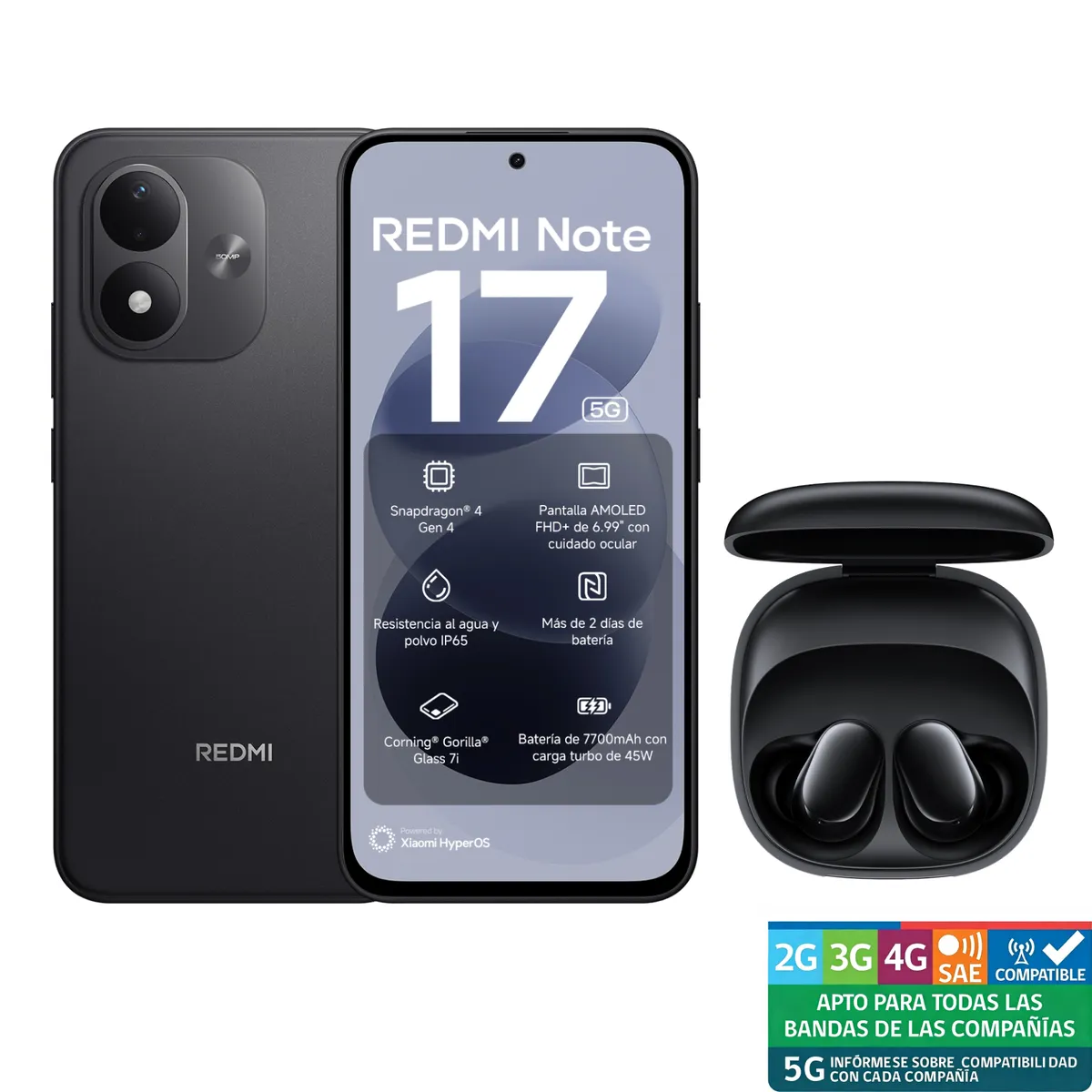 XIAOMI - REDMI Note 17 5G Negro 6G RAM 128G ROM+Redmi Buds 6 Play Negro