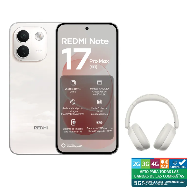 Redmi Note 17 PRO Max 5G Blanco 8G RAM 256 ROM+REDMI Headphones Neo Obsidian Blanco