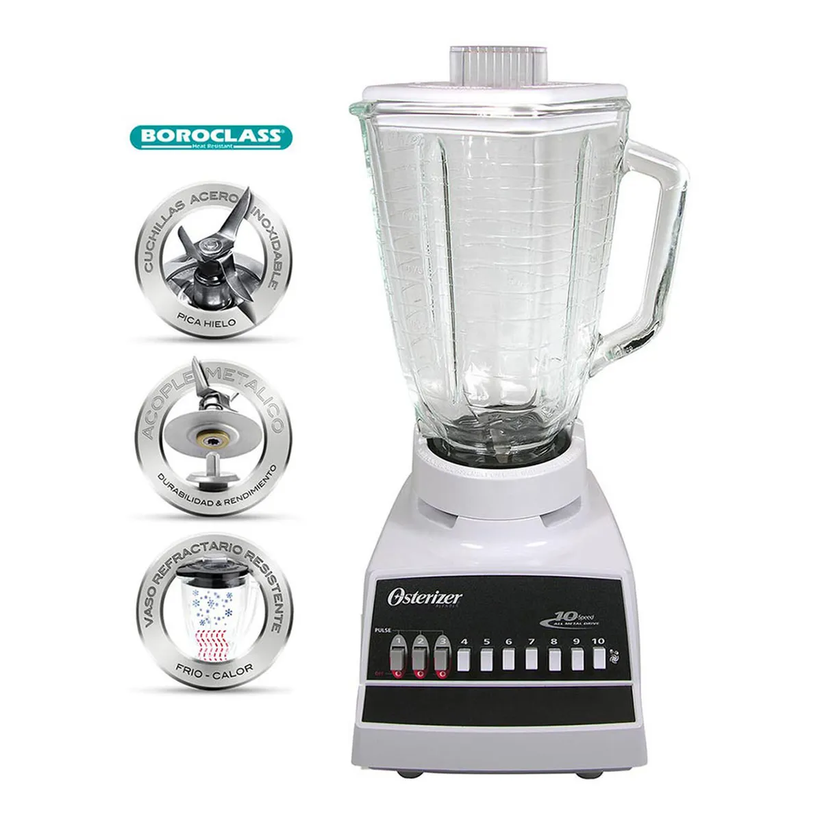 Licuadora Juguera Oster Clásica 10 Velocidades 300W Jarra Vidrio 1,25 L Pica Hielo Blanca, marca OSTER - Foto Principal