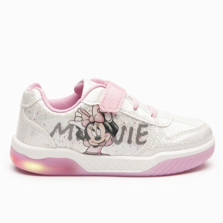 Zapatillas Con Luces Niña Minnie Feliz Plateado