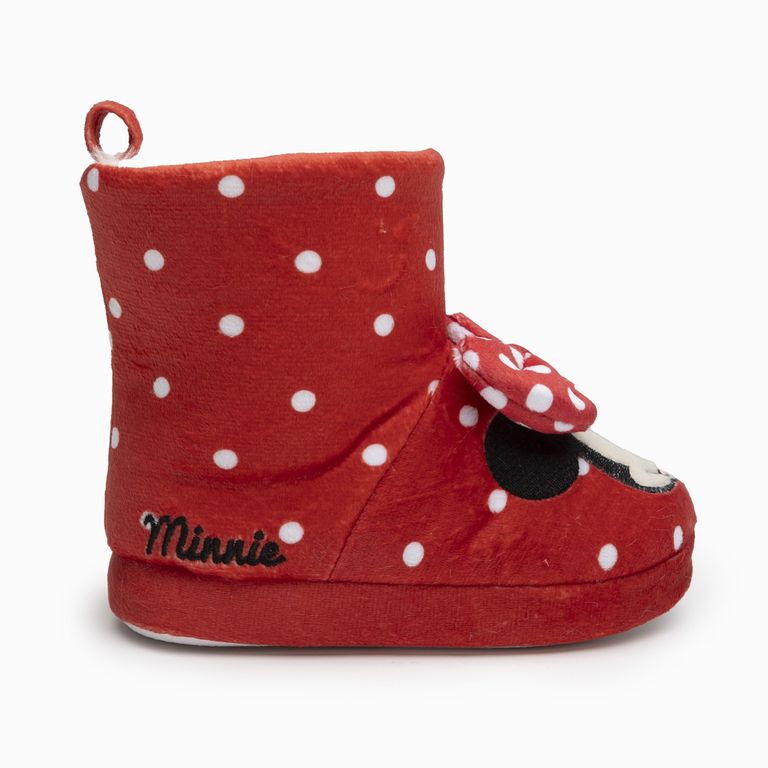 Pantufla Bota Niña Puntos Minnie Rojo