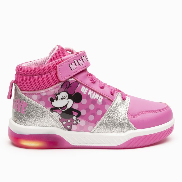 Zapatillas Con Luces Caña Alta Niña Minnie Rosado
