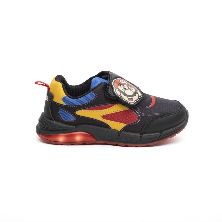 Zapatillas Con Luces Niño Cara Mario Bros Negro