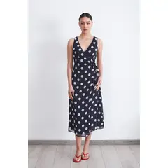 NICOPOLY - Vestido Cruzado Lunares Marino