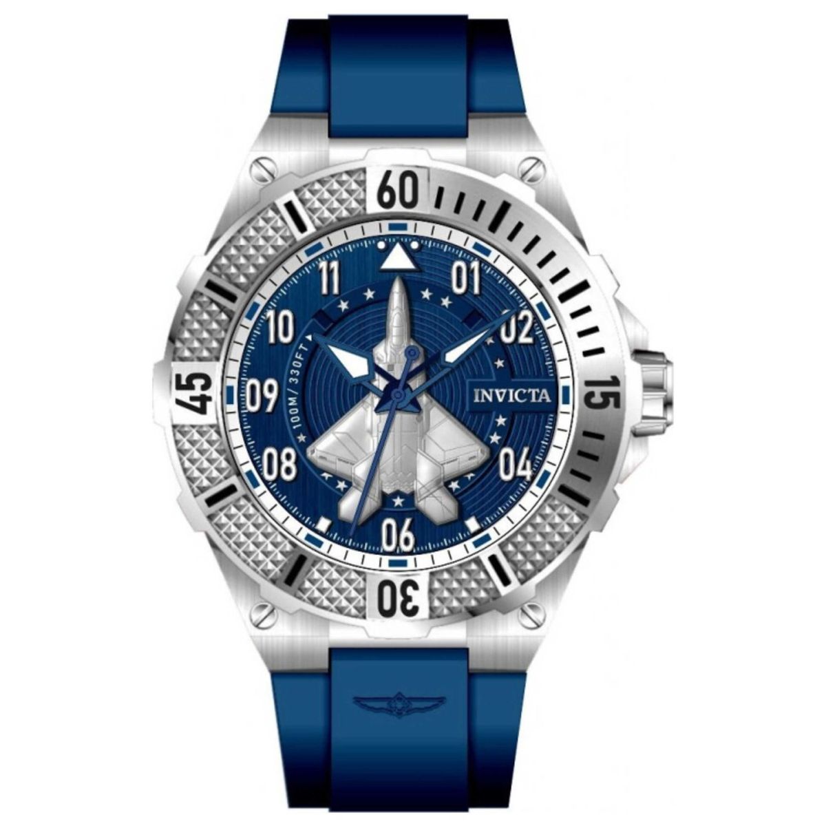 INVICTA - Reloj análogo Invicta Aviator para hombre 50 mm azul con pulsera de silicona modelo IN-50670