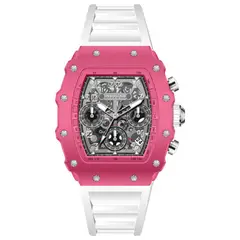 INVICTA - Reloj análogo Racing para mujer 39.5 mm blanco con pulsera de silicona modelo IN-69610