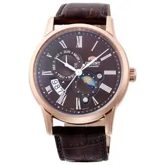 ORIENT - Reloj análogo Classic Sun & Moon para hombre 42 mm marrón con pulsera de cuero modelo RA-AK0009T