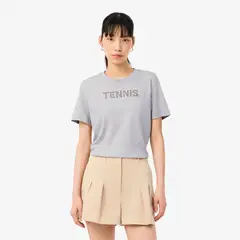 LACOSTE - Polera Mujer Con Bordado De Tenis Gris