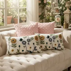 TODOHOGAR SANTIAGO DE CHILE - Set 4 Cojines Jardín Rosé Drapeado · 45x45 + Bordados 30x50