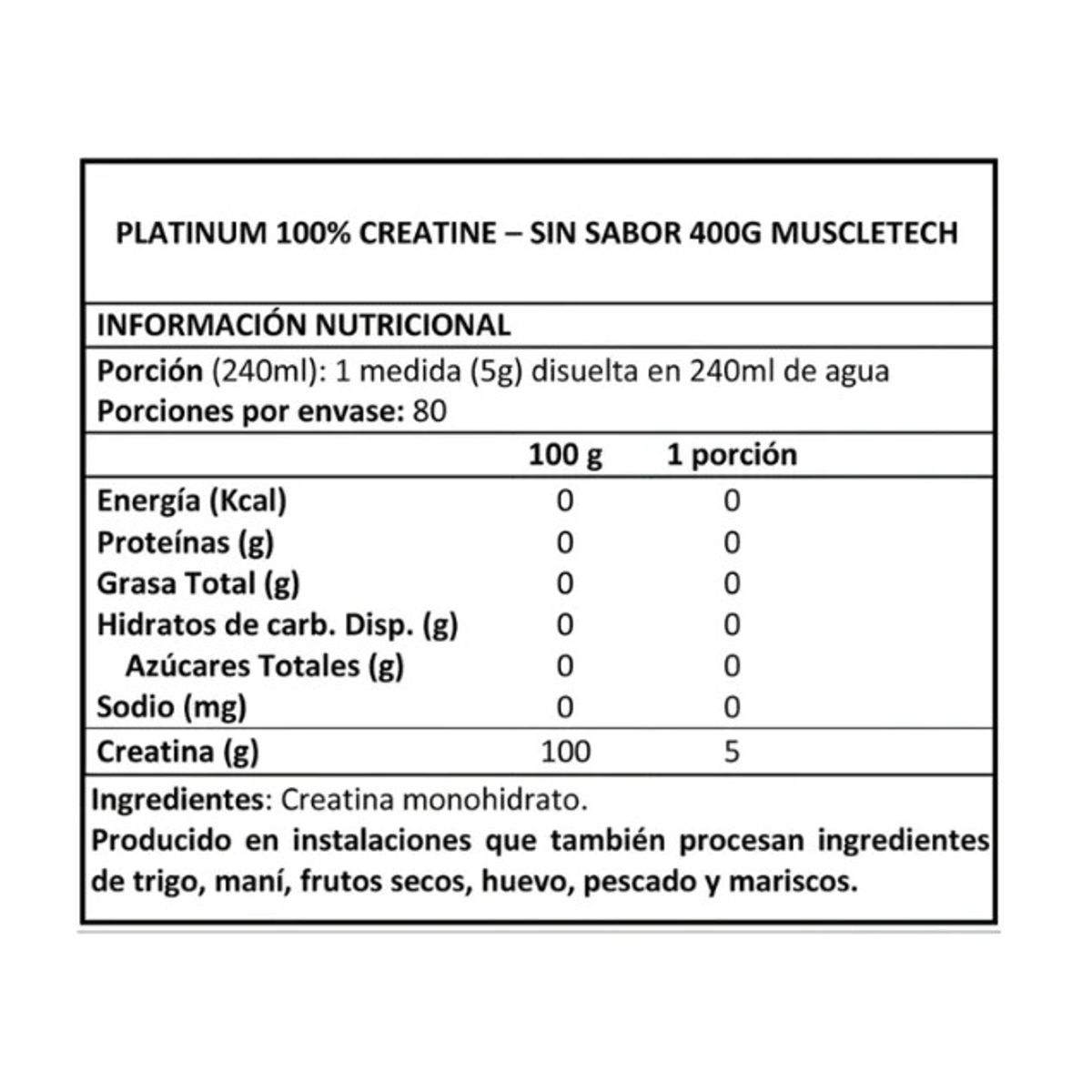 MUSCLETECH - Platinum Creatina 400 g