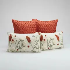 TODOHOGAR SANTIAGO DE CHILE - Set 4 Cojines Jardín Terracota Drapeado · 45x45 + Bordados
