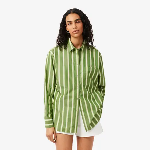 LACOSTE - Camisa Mujer Oversized Popelín De Algodón Multicolor
