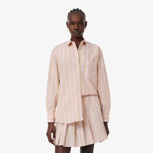 LACOSTE - Camisa Mujer Oversized De Popelín De Algodón Beige
