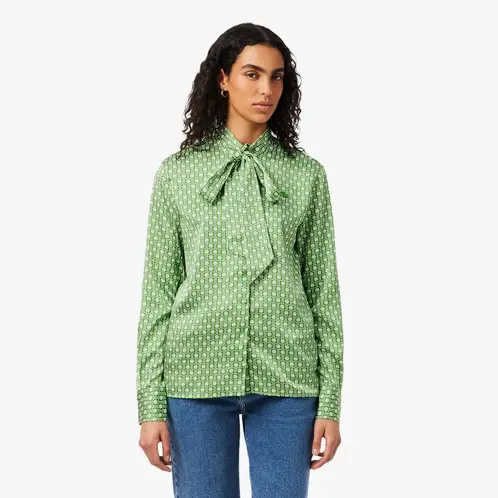 LACOSTE - Camisa Mujer Regular Con Cuello Amovible Verde