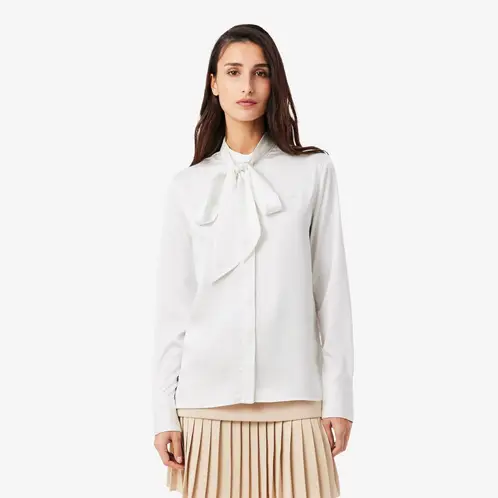 LACOSTE - Camisa Mujer Regular Con Cuello Blanco
