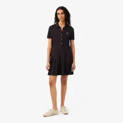 LACOSTE - Vestido Mujer Polo Plisado De Piqué Elástico Café