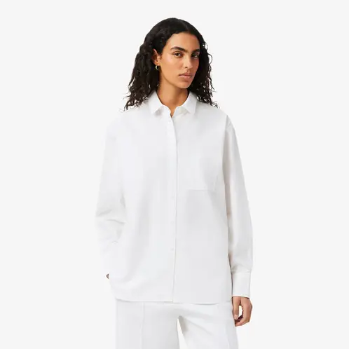 LACOSTE - Camisa Mujer Oversized De Popelín De Algodón Blanco