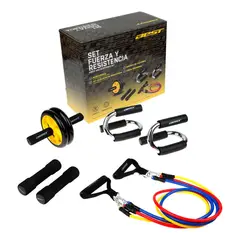 BEST - Set Fitness 2 Mancuernas 1 kg, 3 Bandas, Rueda Abdominal y Push-Up