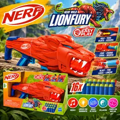 NERF - Lanzador Wild Lionfury – Lanzador de Dardos con Diseño de León, Incluye 16 Dardos Elite