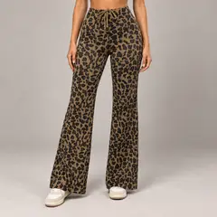 DEXUZ - Pantalón Palazzo Mujer Animal Print Ajustable con Cordón