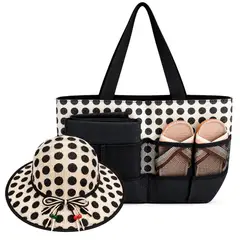 IRM - Bolso De Playa Con Sombrero Chalas Y Tapete Set Playero Mujer Color Negro