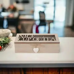 GENERICO - Caja de té elegante con 3 divisiones y tapa de vidrio