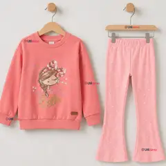 TEDMIMAK - Conjunto 2 Piezas Polerón y Pantalón Palazzo 100% Algodón Niña Beautiful pink