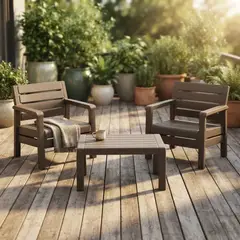 RIMAX - Juego Balcon Terraza Patio 2 Puestos con Mesa Ideal Exterior - Marrón Claro -
