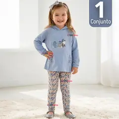 TEDMIMAK - Conjunto 2 Piezas Polerón con Capucha y Buzo 100% Algodón Niña Blue Puppy