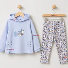TEDMIMAK - Conjunto 2 Piezas Polerón con Capucha y Buzo 100% Algodón Niña Blue Puppy