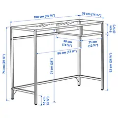 IKEA - VITTSJÖ N escritorio 100x36 negro/vidrio