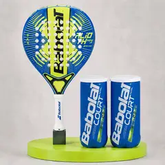 BABOLAT - SUPER PACK PALA DE PADEL ALIOTH MINI JUNIOR + 2 TARROS DE PELOTAS COURT