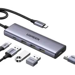 UGREEN - Multipuerto Usb-c 1hdmi 4k60hz + 3usb 3.0 + Inusb-c Pd Ugr Gris Oscuro