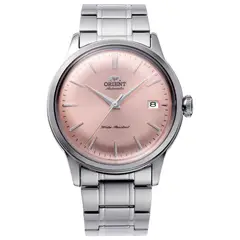 ORIENT - Reloj análogo Classic Bambino para hombre 38 mm plateado con pulsera de acero inoxidable modelo RA-AC0M11Y